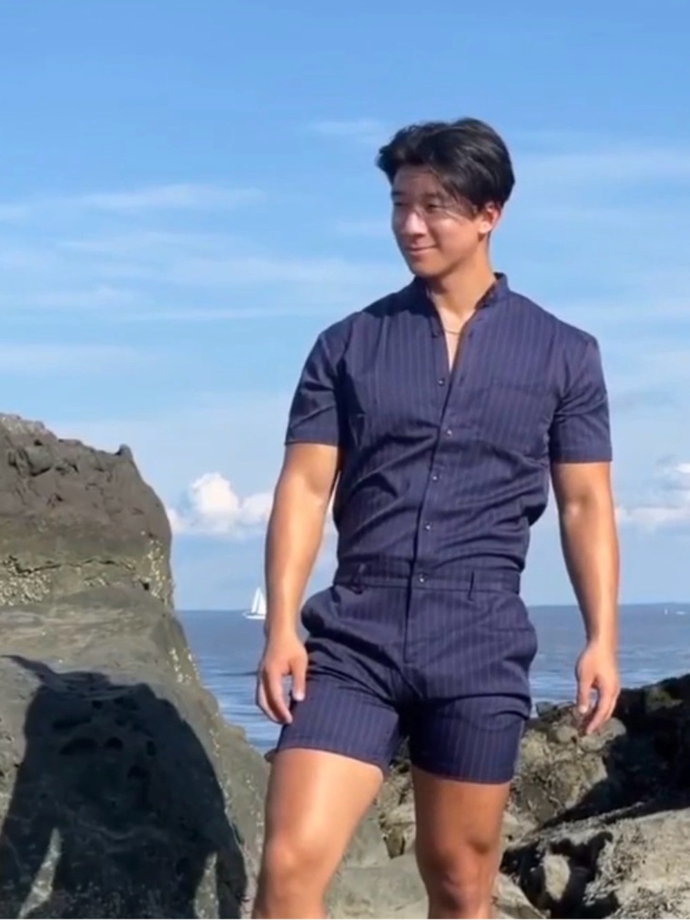 Romper Jack Men's Navy Pinstripe romper retailed $118
